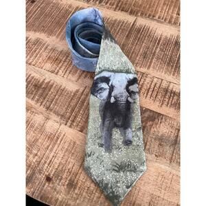 Endangered Species Elephant Tie‎ 100% Silk Wildlife Novelty Necktie